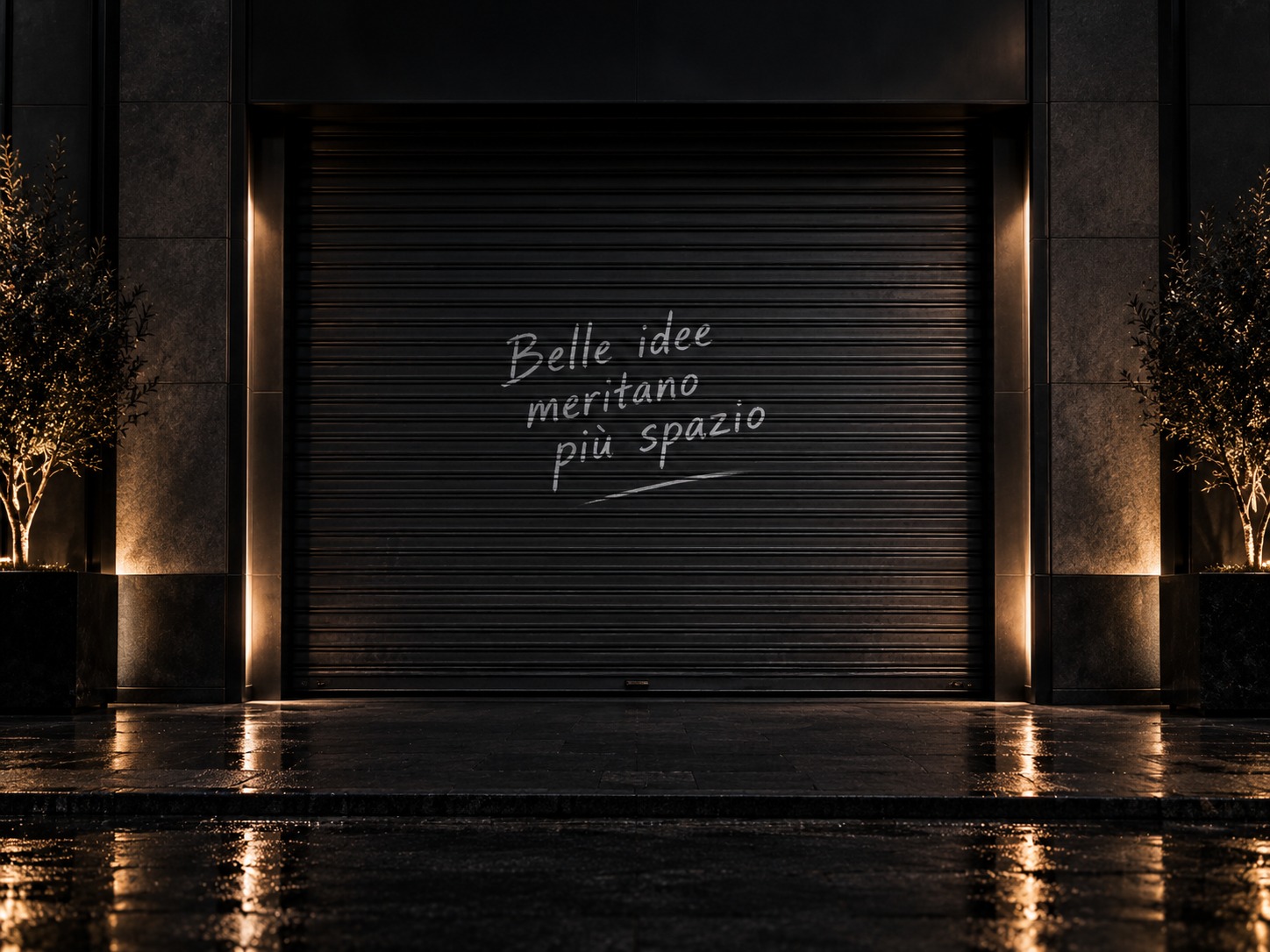 Serranda elegante notturna con claim Belle idee meritano più spazio